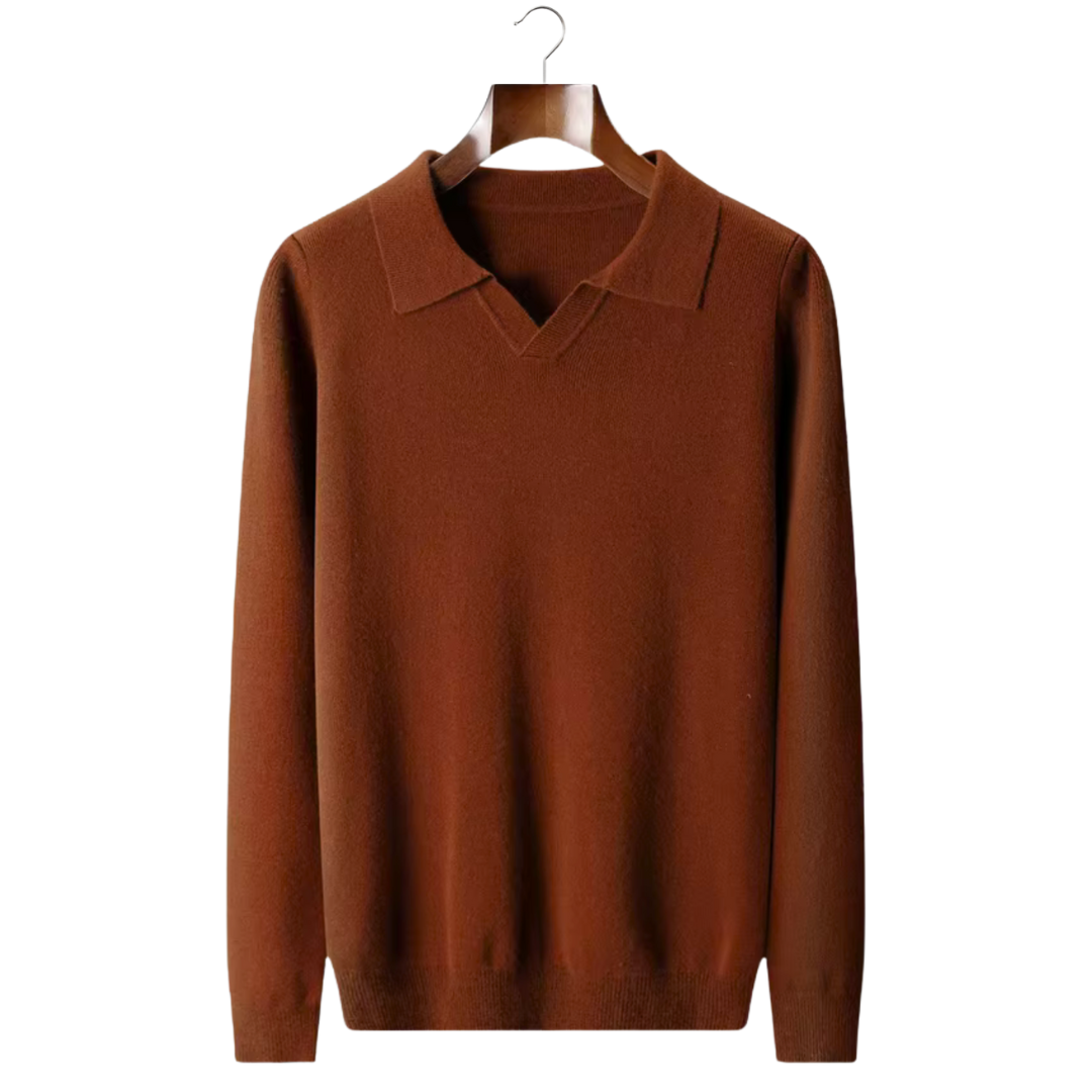 WOOL RIBBED BUTTONLESS POLO