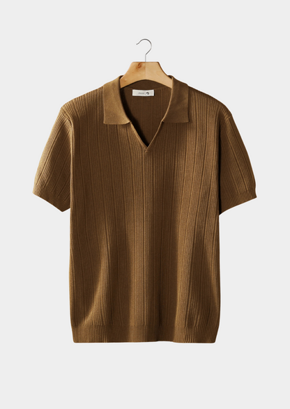 OPEN COLLAR RIBBED POLO